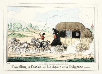 Podróżowanie po Francji lub Le Depart de la Diligence, 1835 (ręcznie barwiony grawerunek)